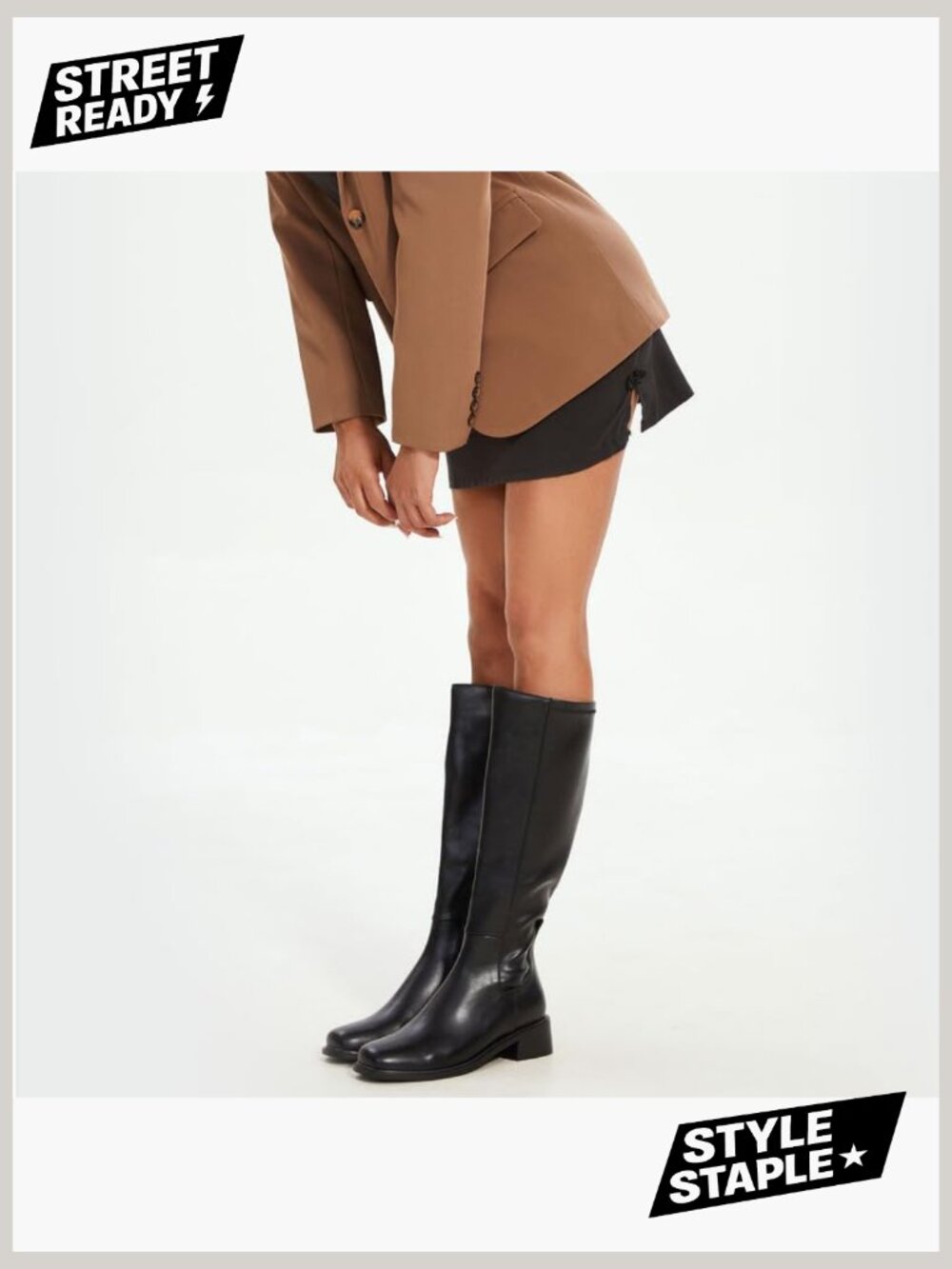 Knee High Boots Women Faux Leather Low Heel Square Toe Side Zipper Fall Boots - Picture 2 of 7